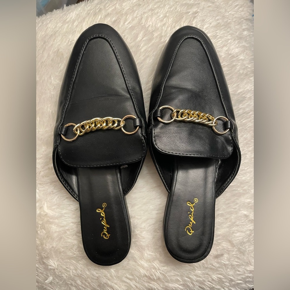 Qupid Black Mules with Gold Accents - Size 8.5